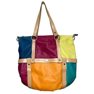 Vintage The Trend Italy Tote Bag Colorful Leather Patchwork Hand Bag *No strap*